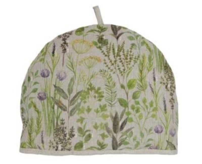 This Herb Design Fabric Tea Cosy by designer Gisela Graham would be the perfect gift for anyone who likes gardening or a gift for someone who enjoys plants. Featuring a painted design on the tea cosy with a selection of coloured herbs and wildflowers on a cream background. Matches the other products in the same range - the oven glove peg bag and apron. Made from fabric. Size: (LxWxD) 36x27x6cm